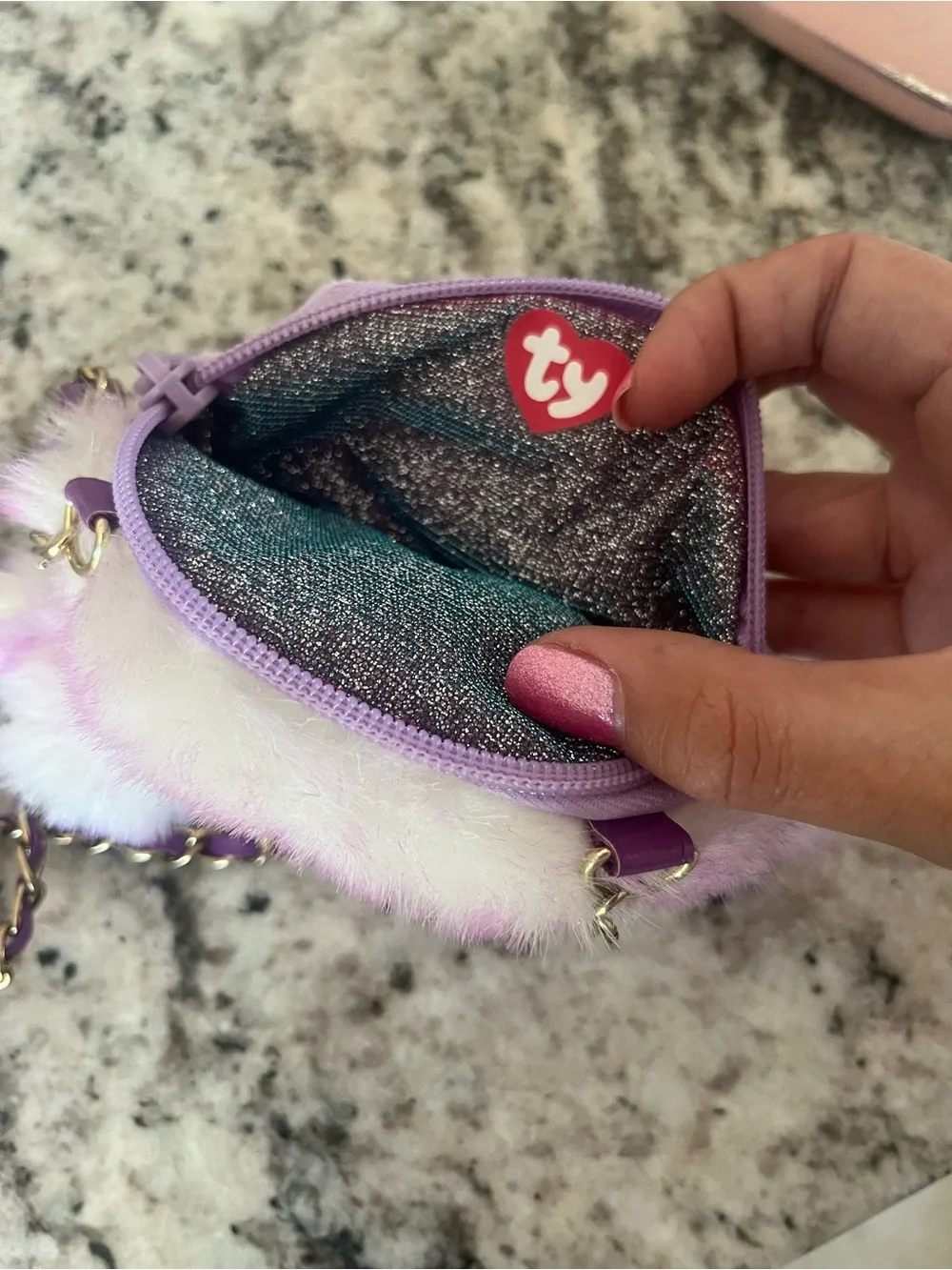 TY Plush Pink and White Fuzzy Owl Crossbody Purse Bag for Kids